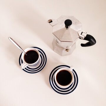 Stovetop espresso with two espresso cups