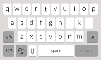 Mobile phone keyboard template. Qwerty smartphone vector keypad. Digital ui screen touchscreen font.