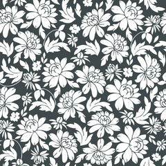 White flowers on a gray background.  Elegant plant pattern. Seamless ornament.