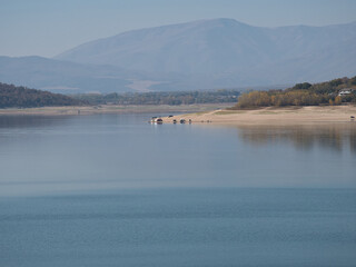 Koprinka Dam, Bulgaria in autumn.
Its water has decreased. You can see its bottom.