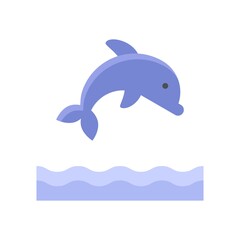 summer holiday related swimming dolphin fish with water waves vector in flat style,