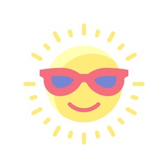 summer holiday related sun with glasses and smile face circle vector in flat style,
