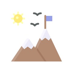 summer holiday related mountains with sun, birds and flag vector in flat style,