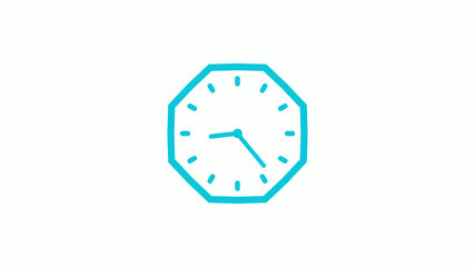 Counting down 12 hours clock icon with trick,cyan color clock icon