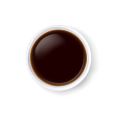 Soy sauce in white ceramic bowl, dunk sushi, delicious food.