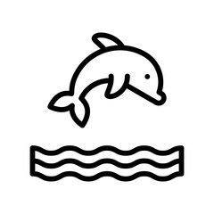 summer holiday related swimming dolphin fish with water waves vector in lineal style,