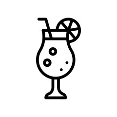 summer holiday related orange juice with glass, pipe and orange slice vector in lineal style,