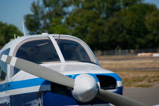 The propeller and front of a small plane