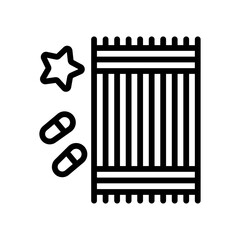 summer holiday related beach towel with flip flop or slipper and star vector in lineal style,