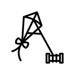 summer holiday related kite flying in sky with thread roll and bow vector in lineal style,