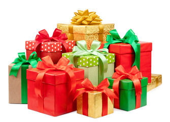 green and red gift box with a ribbon and a bow isolated.