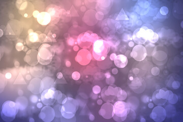 Abstract blurred vivid spring summer light delicate pastel blue pink violet bokeh background texture with bright soft color circles and bokeh lights. Card concept. Beautiful backdrop illustration.