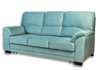 folding sofa and armchairs, soft and different colors on a white background isolated