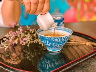 Coffee in the blue cup