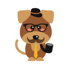 cute dog with hat and smoking pipe