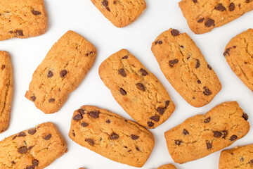 Chocolate cookies on white background