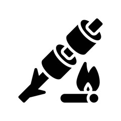 summer holiday related mushrooms with stick and wood  fire vector in solid design,