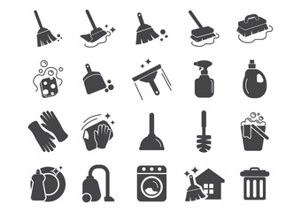 Set of cleaning tools icons