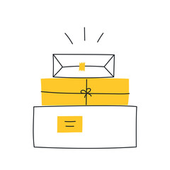 Presents, packages, parcels, or gifts. Delivery shipping concept. Cute cartoon boxes illustration on white.