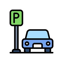 supper market or online shopping related car with parking board vector with editable stroke,