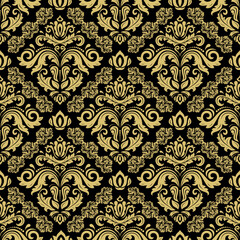 Classic seamless black and golden pattern. Damask orient ornament. Classic vintage background. Orient ornament for fabric, wallpaper and packaging