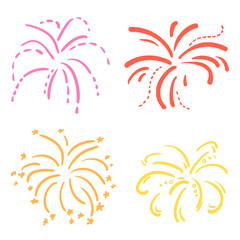 Fototapeta na wymiar Explosion. Set of holiday fireworks on isolated white background. Colorful illustration