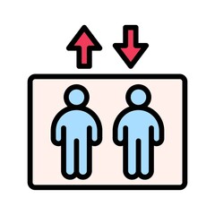 supper market or online shopping related characters with enter and exit sign board with arrows vector with editable stroke,