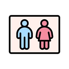 supper market or online shopping related characters with male and female toilet sign board vector with editable stroke,