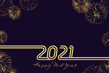 Luxury 2021 Happy New Year line art design - vector illustration of golden 20 21 logo numbers on dark blue background. Perfect typography for 2021 save the date designs and Christmas celebration