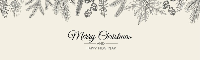 Merry Christmas web banner. Background for invitation or seasons greeting.