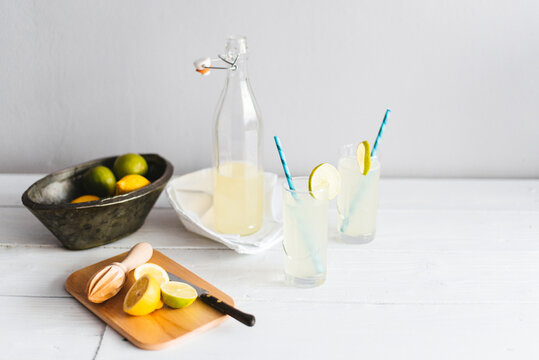 Fresh Lemonade and Lemons On The Table