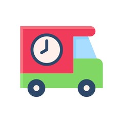 supper market or online shopping related delivery van with clock vector in flat style,
