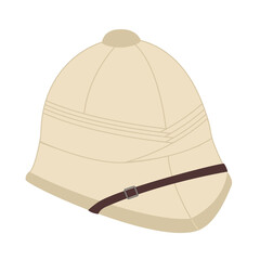 Tropical sun hat, British army pith helmet for tourists, hunters and explorers. Vector flat illustration