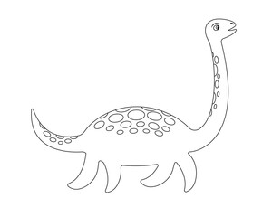 Loch Ness monster coloring page. Plesiosaur Nessie in cartoon style. Vector illustration