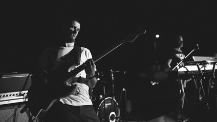 Bass player during a live concert