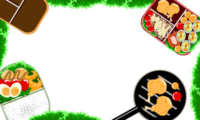 bento lunch box background, pan and chicken fried, vector illustration 