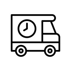 supper market or online shopping related delivery van with clock vector in lineal style,