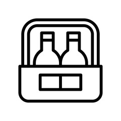 supper market or online shopping related wine bottle with basket and handle vector in lineal style,