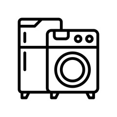 supper market or online shopping related washing machine and freg with stand vector in lineal style,