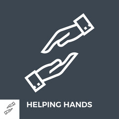 Helping Hands Thin Line Vector Icon Isolated on the Black Background.