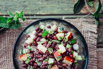 Food: Azuki Beans Salad with Apple, green onion, mint and sesame