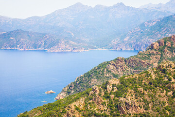 Fototapeta na wymiar The Calanques de Piana and the sea in Corsica, France