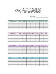 Template planner list with own goals. Printable Notepad. Areas of life. Vector