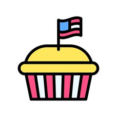 4th of july related united state flag on cup cake with strips vectors with editable stroke,