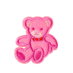 Pink Teddy bear patch isolated on white background