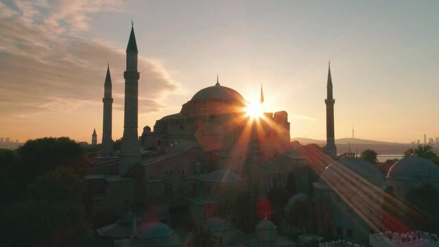 Hagia Sophia drone footage at sunset