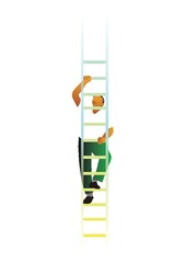 student climbing a ladder