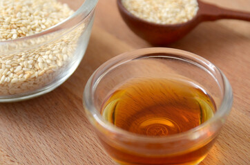 Sesame oil in a glass bowl
