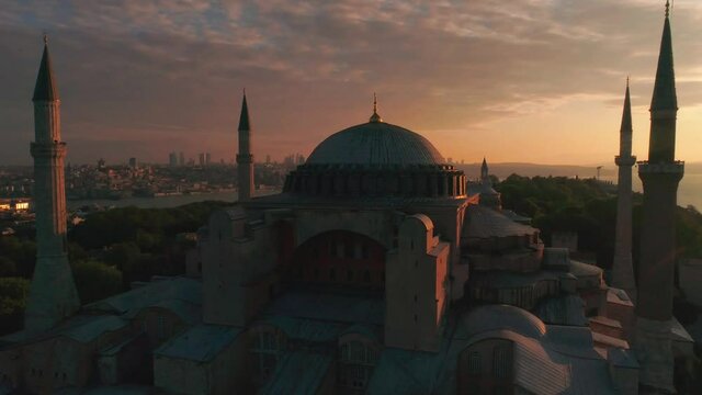 Hagia Sophia drone footage at sunset