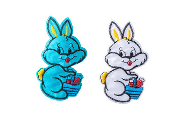 Set of colorful rabbit patches isolated on white background